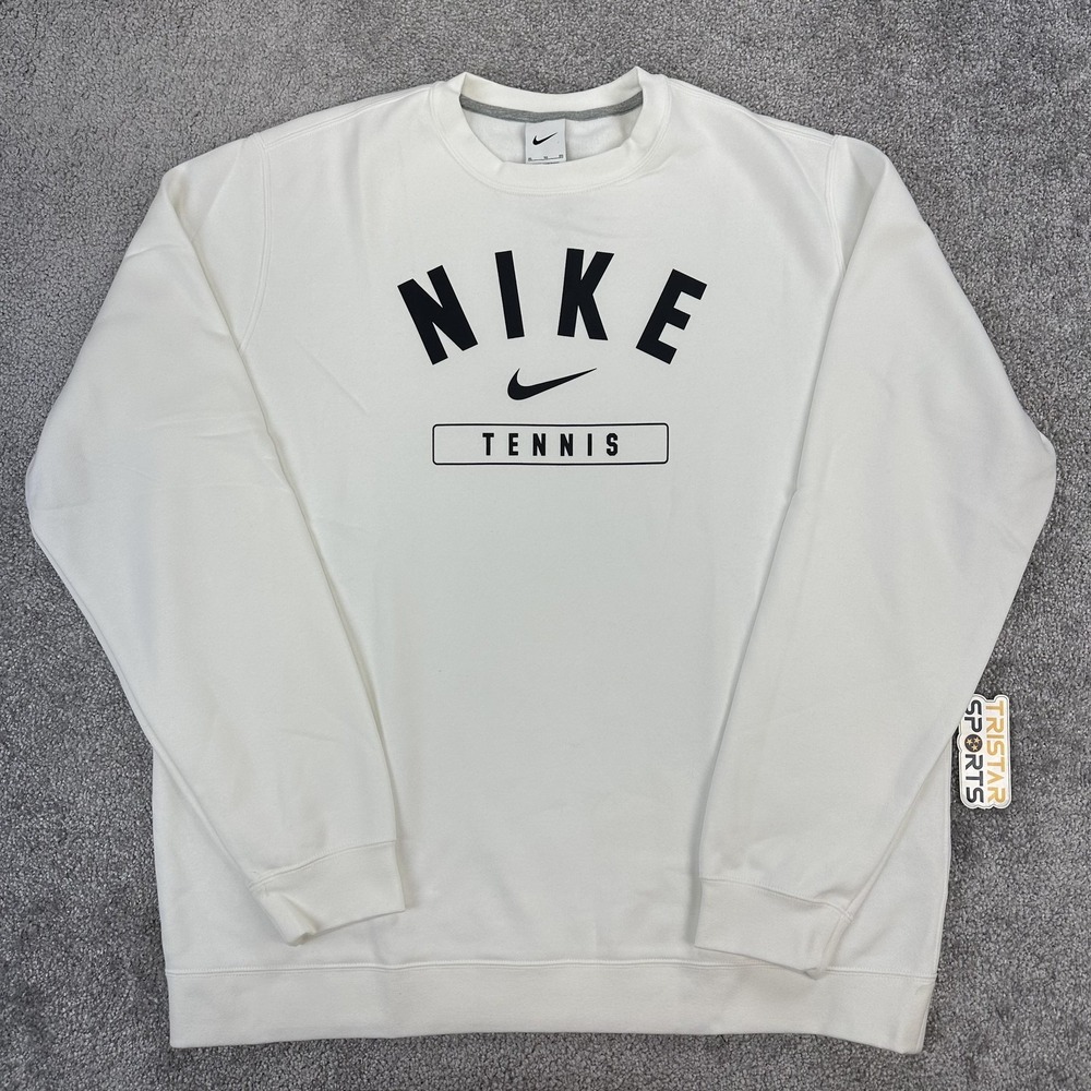 Nike Tennis Sweatshirt Mens XL White Club Fleece Crewneck Pullover Swoosh